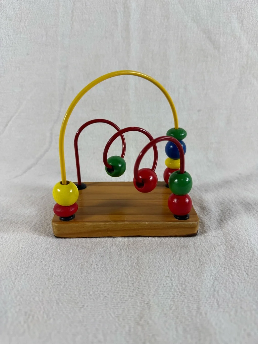 Vintage 2000s Miniature Wooden Development Educational Colored Ball Wire Toy